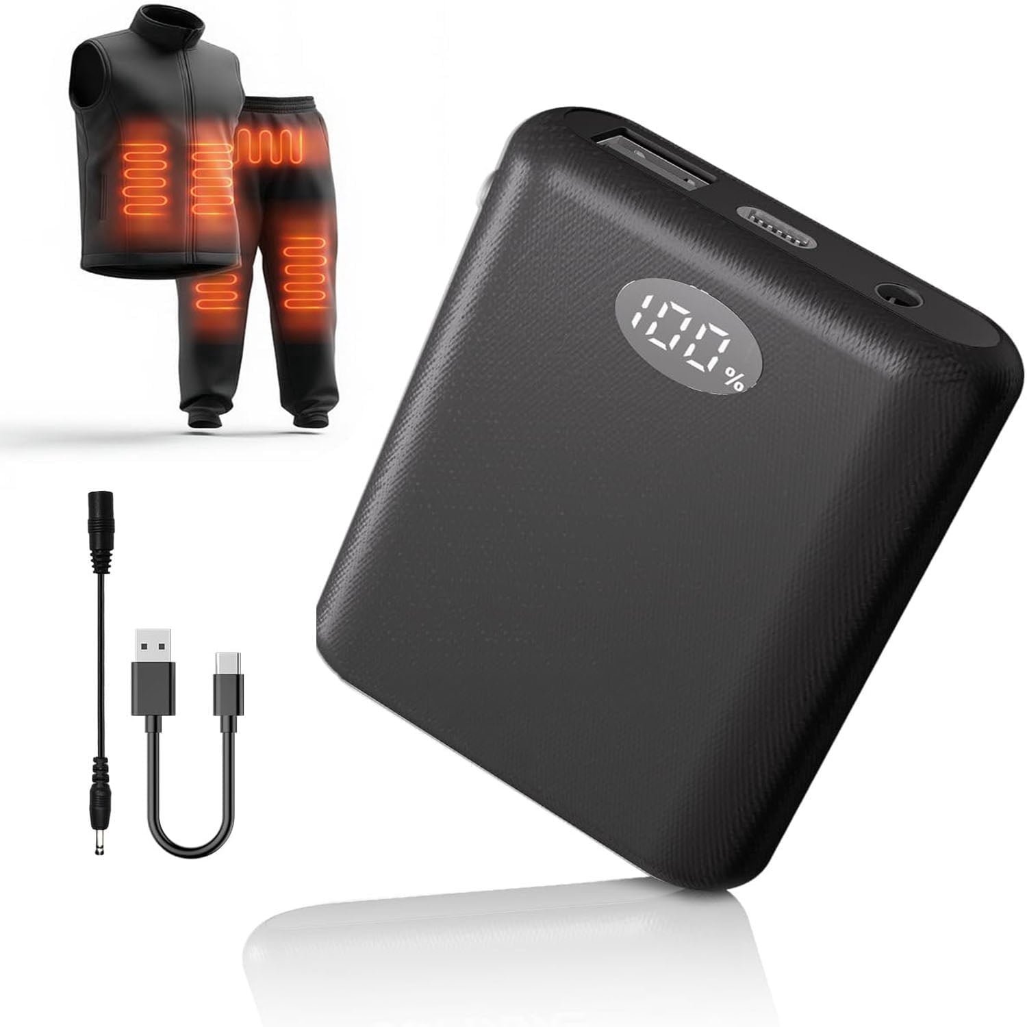 013s Power Bank, 7.4V2A 10000mAh Battery Pack for Phone, Heated  Battery Pack, USB-A /Type-c/DC 3.8mm(Compatible with 3.5 mm, includes 4.0 mm adapter cable.） 1 P