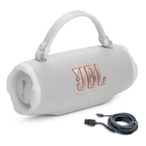 JBL Charge 6 Portable Bluetooth Speaker & 6ft USB-C Braided Cable Bundle - White