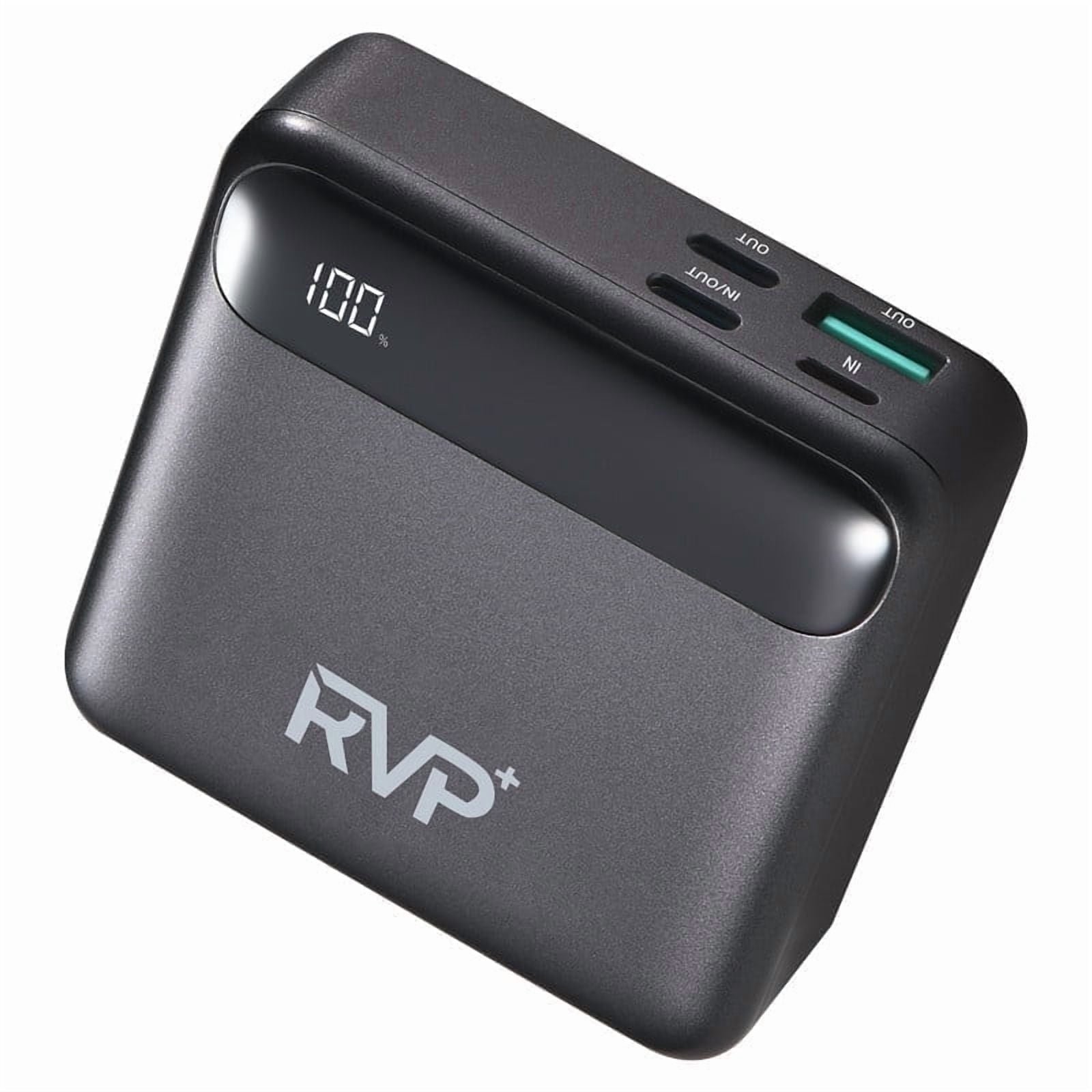 RVP 10,000mAh Portable Charger – Black | Fast Charging Power Bank with USB-A, Lightning & Dual USB-C Ports