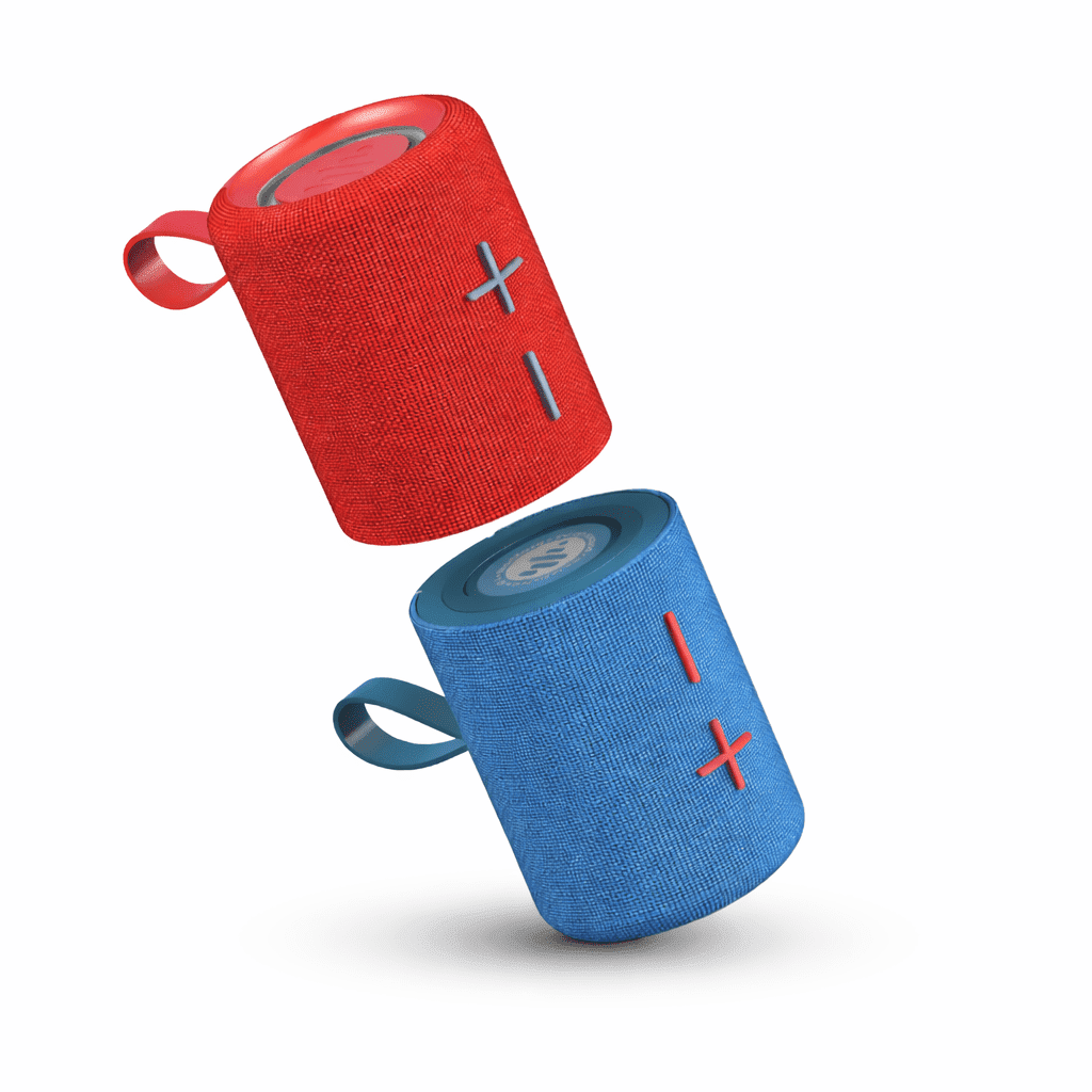 Stromberg - Twin 2-in-1 Mini Portable Bluetooth Speaker, 10W Power (5W per Speaker), 10-Hour Playtime, Red and Blue