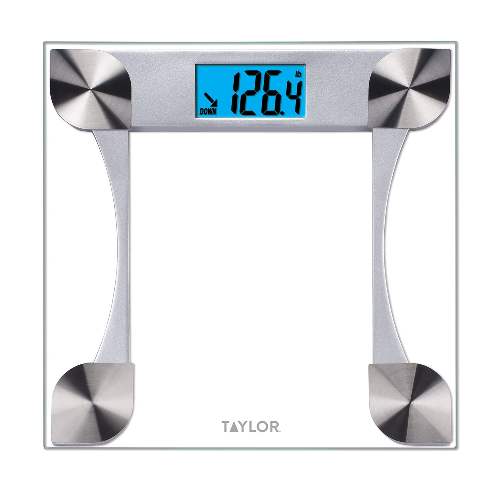 Taylor 12.2" x 12.2" Weight Tracking Glass Body Weight Scale Battery Powered, FSA HSA Eligible, 440 lb Capacity, Clear